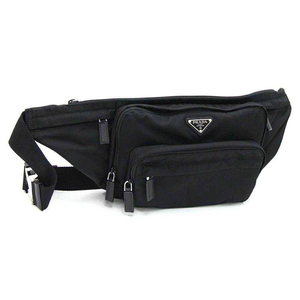 Prada Body Belt Bum Crossbody Bag Black Leather Shoulder Crossbody Waist